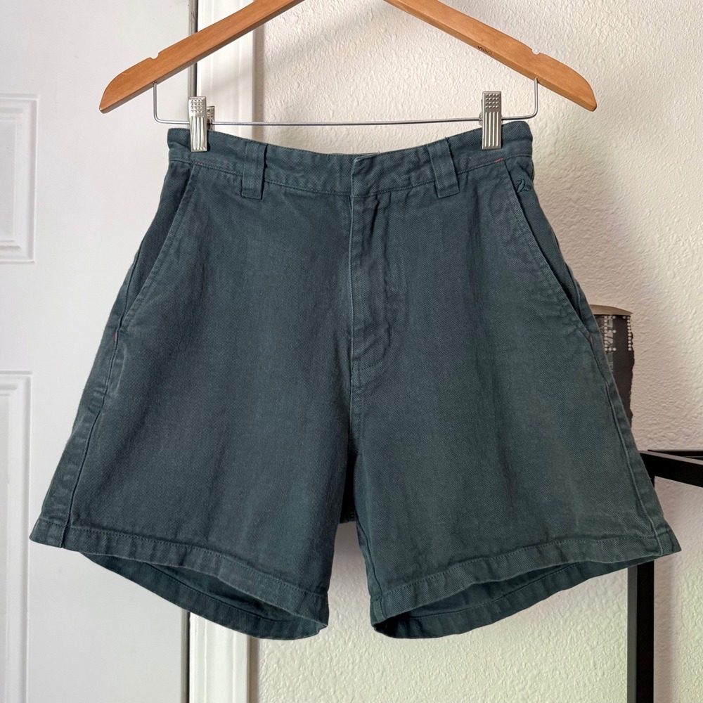 HARD YAKKA x THRILLS forest green cotton denim high rise shorts